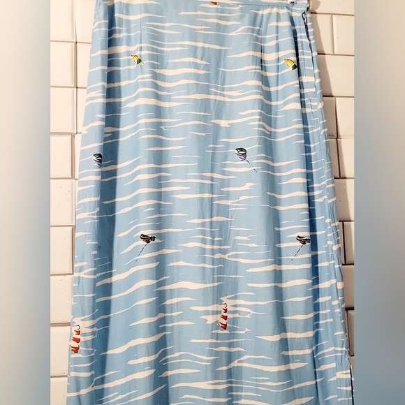 Holly Lane Ladies Nautical Coast Theme Midi Skirt Colors Blue White Rear Elast - Picture 6 of 6